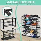 Jripae Bamboo Shoe Rack for Closet, Stackable 3 Tier Longer Shoe Organizer Shelf Holder Storage 12-15 Pairs for Entryway Door