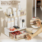 Delamu 3-Tier Bathroom Counter Organizer with Drawer, Multi-Purpose Makeup Organizer Countertop for Vanity, Large Cosmetic Di