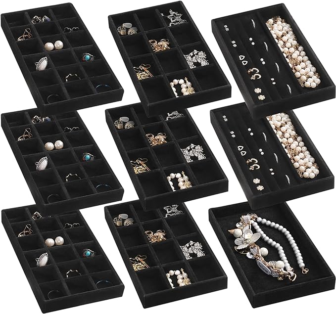 Frebeauty Jewelry Organizer Tray,Stackable Velvet Jewelry Trays,Drawer Inserts Earring Organizer For Women Jewelry Storage Di