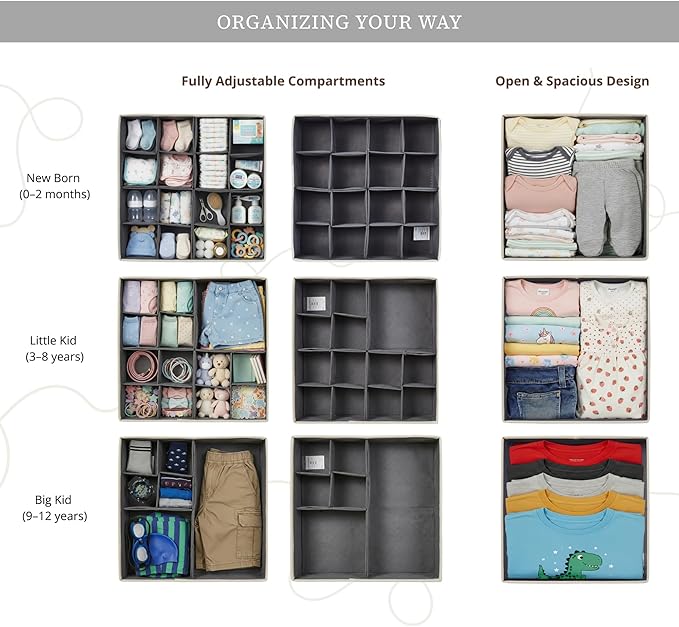 DECOMOMO Drawer Organizer for Baby – Clothes Organizer & Storage Dividers for Nursery, Storage Bins for Underwear, Bra, Socks