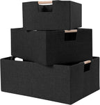 ANMINY 2PCS Storage Baskets for Organizing Collapsible Fabric Storage Bins Boxes with Wood Handles Closet Shelves Cube Organi