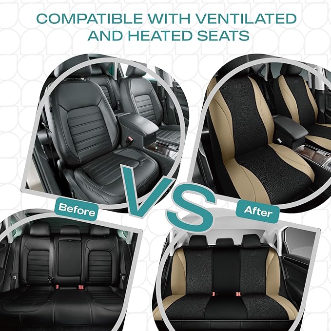 Skechers Car Seat Covers,Leather Seat Covers with GOGA Mat Technology,Waterproof Car Seat Covers Front Seats,Airbag Compatibl