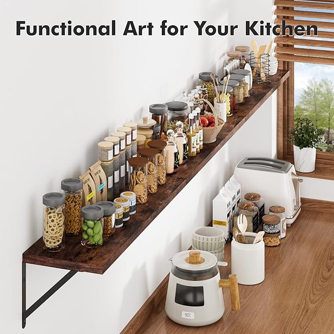 Floating Shelves for Wall, 15.7W x 8D Wide Bookshelf with Brackets Set of 3, Wood Wall Mounted Shelves for Living Room, Kitch