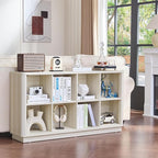Joaxswe 8 Cube Storage Bookcase, 52" Long Horizontal Book Shelf w/Curved Edge, Wood Low 2-Tier Cubby Console Bookshelf with B