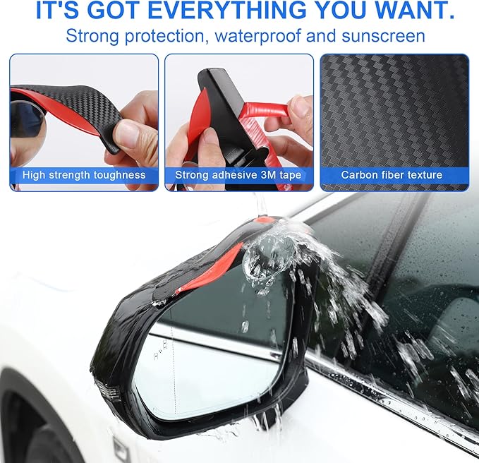 LivTee Blind Spot Mirror with Side Mirror Rain Guard, HD Glass Frameless Convex, Carbon Fiber 2-in-1 Side Mirror Covers Kit with Wide Angle Adjustable Stick for Cars SUV and Trucks, Pack of 2