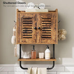 HOOBRO Bathroom Wall Cabinet, Double Doors Medicine Cabinet with Towel Bar, Adjustable Shelf, 2 Hooks, Over The Toilet Storag