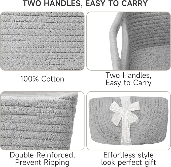 3-Pcs Shelf Baskets for Organizing, Closet Organizer Bins, Small Woven Baskets, Rope Toy Basket, Storage Basket for Shelves, 