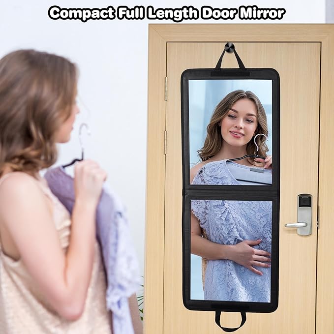 LPHUMEX 33x13 in Portable Mirror Full Length Door Hanging, Black Foldable Shatterproof Full Body Door Mirror for Dancing Bag,