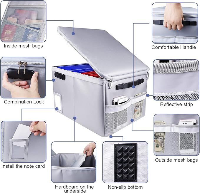 Fireproof Document Box, Fireproof Organizer Safe Box with Lock, Portable Office Storage Cabinet for Hanging Letter/Legal Size
