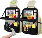 2PCS Backseat Car Organizer with Foldable Tray-9+2 Pockets Car Organizer and Storage,Car Seat Back Protector Road Trip Essentials Storage Caddy/Stuff for Cars/Truck/SUV Christmas Gifts