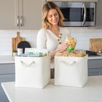 OrganiHaus 12x12 Cube Storage Bins 4 Pack, Foldable Cube Storage Organizer w/ Rope Handles, Collapsible Fabric Bins for Toys,