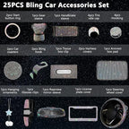 25PCS Bling Car Car Accessories Set,15 Inch Steering Wheel Cover,Shiny License Plate Frame,Center Console Cover and Rearview Mirror Set and Other Car Accessories(Multicolor)
