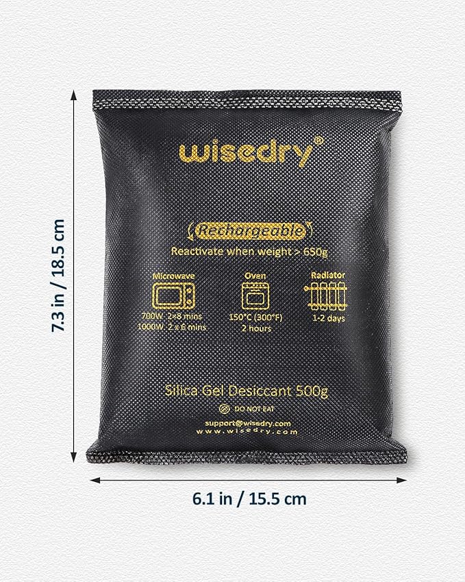 wisedry 2 x 500 Gram [2.2 lbs] Rechargeable Silica Gel Car Dehumidifier, Microwave Fast Reactivated Desiccant Packets Large