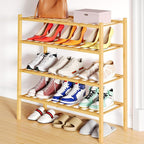Smiry Shoe Rack, 4 Tier Bamboo Shoe Organizer, Stackable Free Standing Wooden Shoe Storage Shelf for Closet, Entryway, Front 