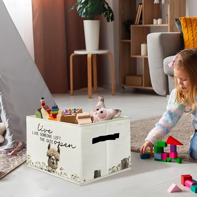 Rustic Alpaca Storage Bins & Boxes with Handles, Farmhouse Alpaca Foldable Basket for Organizing, Live Like Someone Left the 