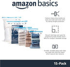 Amazon Basics Vacuum Storage Bags for Clothes, Compression Space Saving Storage Bags with Hand Pump, Reusable, Heavy-Duty Sea