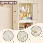 Portable Wardrobe Closet Storage Organizer with Magnetic Doors, 4 Cubes & Hanging Rod, Foldable Closet for Baby Clothes, Toys