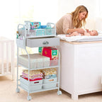 Baby Diaper Caddy Cart Organizer -3 Tier, Bedside Nursery Essentials Organizer & Storage Holder for Newborn Baby Stuff, 2+1 D