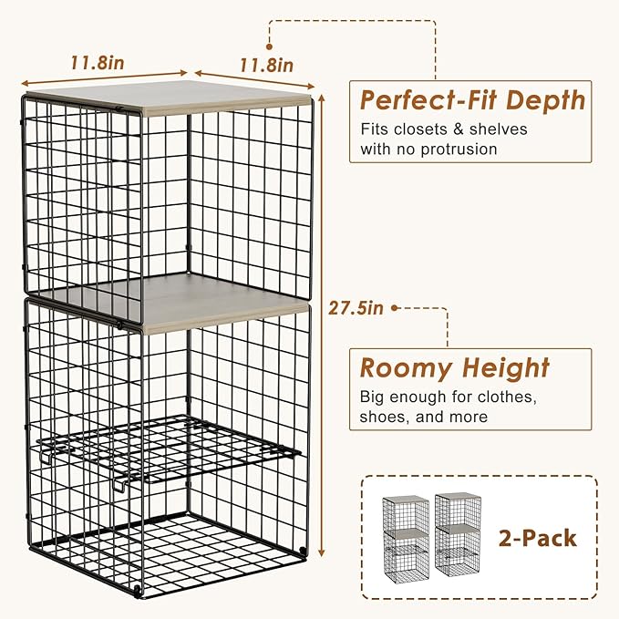 2 Pack Closet Organizer System, Extra Tall & Large Capacity Closet Shelves with Adjustable Dividers, 3-Tier Stackable Storage