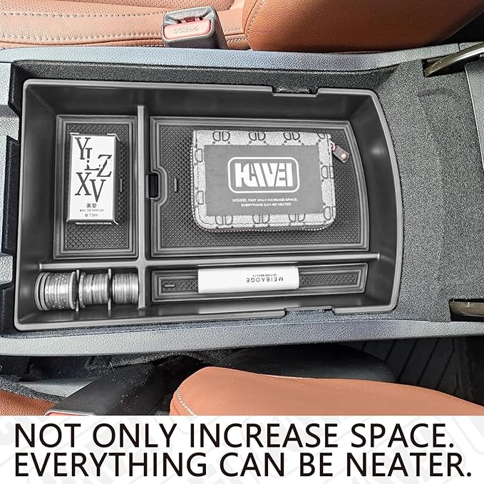 Center Console Organizer Tray Compatible with Subaru Ascent 2019-2026 Insert Tray Storage Accessories Armrest Box Secondary Storage, ABS Material Interior Storage Box with Coin Holder, Black
