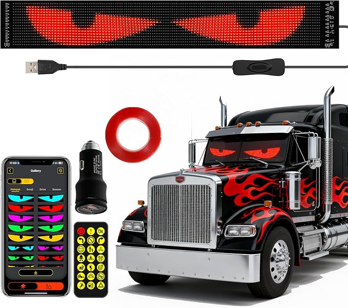 Truck Windshield LED Eyes | 69.4"*7.56"Programmable Devil Eyes Light Bar with APP & Remote for Semi-Trucks