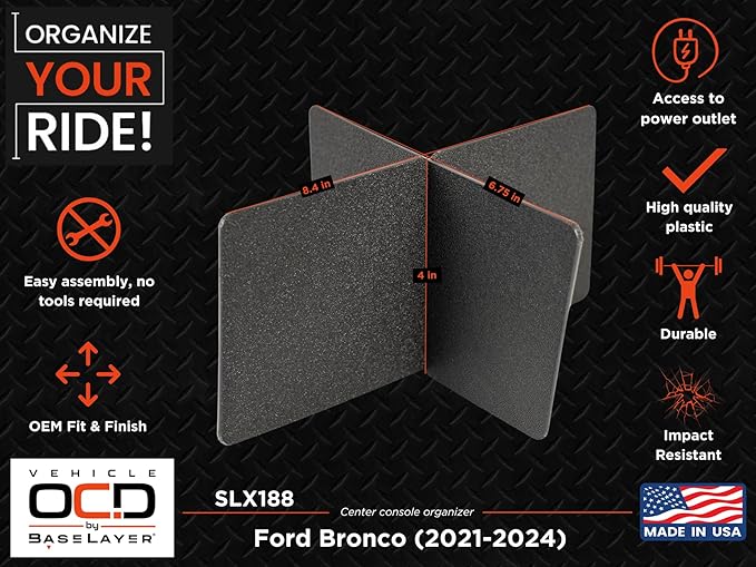 Vehicle OCD – Center Console Divider and Tray for Ford Bronco (2021-2024) – Made in USA – SLX518