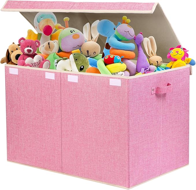 122L Large Toy Box Chest with Lid, Foldable Toy Storage Organizer Bin Boxes with Removable Divider for Kids, Boys, Girls, Nur