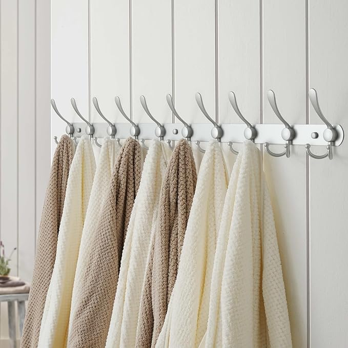 Dseap Coat Rack Wall Mount - 38” Long 10-Tri-Hooks Heavy Duty Coat Hanger Rail Wall Hooks for Hanging Coats Hats Clothing Clo