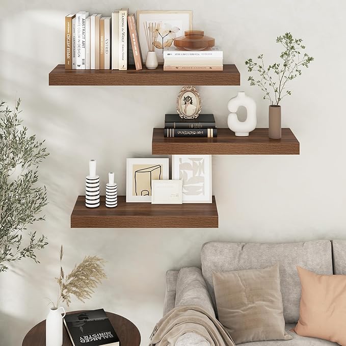 Floating Shelves for Wall, 30" W x 12" D x 2" H, 2 Pack of Long Wall Mounted Engineered Wood Shelves with Invisible Brackets 