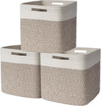 AELS Hand Woven Cotton Baskets for Storage, Cube Storage Bins with Handles, Foldable Collapsible Closet Organizers and Storag