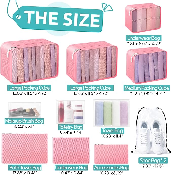 ALL INCLUDED - 12 Set Packing Cubes for Suitcases Carry On, Travel Essentials/Accessories Luggage Organizer Bags Set, Include