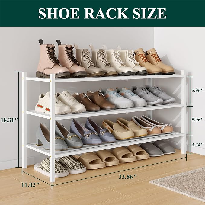 Smiry Long Bamboo Shoe Rack 3-Tier, Stackable Wooden Shoe Organizer for Entryway & Closet, Free Standing Wood Shoe Storage Sh