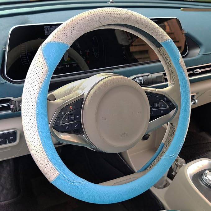 Fashion Cat Ear Leather Steering Wheel Cover Women Girl 15"(38cm) Universal Fit Auto D Shaped Leather Steering Wheel Covers (