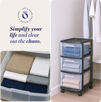 HOMZ 2-Pack Drawer Tower, 3-Tier Clear Plastic Storage Organizer Cart, Black Frame - Organizing Containers with Wheels for Ho