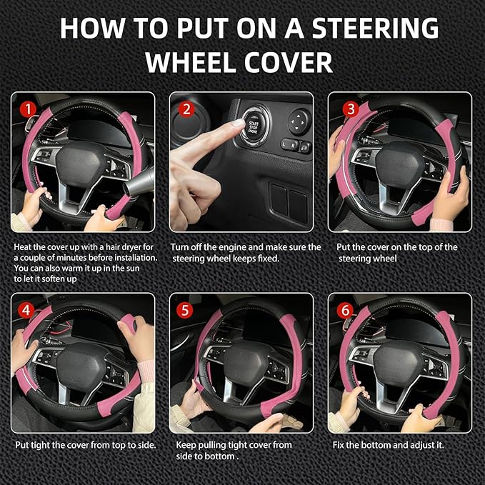 NBTEPEM Customized Auto Car Steering Wheel Cover for Honda Accord, Civic, CR-V, HR-V, Pilot, Microfiber Leather Sport Steerin
