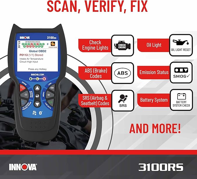 INNOVA 3100RS, OBD2 Scanner, ABS SRS Airbag Scan Tool with Airbag Light & Oil Light Reset, Stream Graph & Record Live Data,