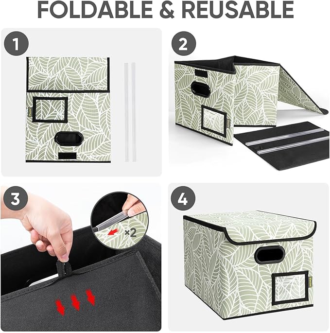 BALEINE File Organizer Box with Lid, Collapsible File Folder Organizer with Plastic Slide, Hanging File Folder Box for Office