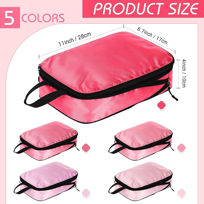5 Pack Compression Packing Cubes for Travel Space Saving Cubes Luggage Organizer for Suitcase(Pink,S)