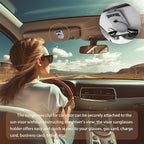 Sunglasses Holder for Car, Genuine Leather, Magnetic Closure, Card Pocket, Universal Fit for All Glasses, Black, Sun Visor Organizer