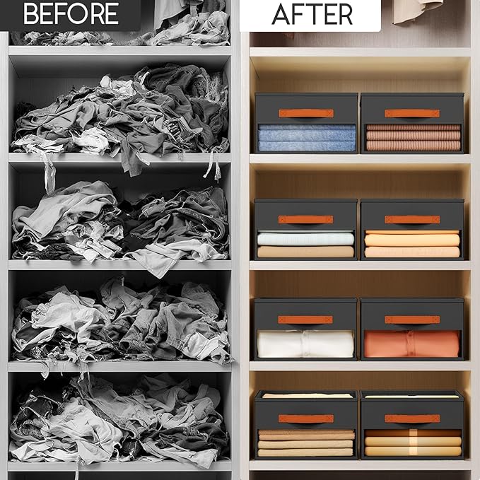 Homsorout Drawer Organizers and Storage - 10 Pack Foldable Pants Organizer with Clear Window & Handles, Fabric Closet Organiz