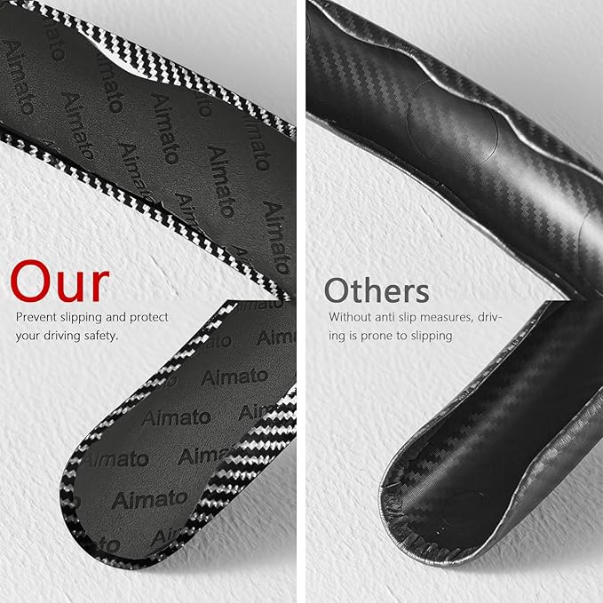 Car Steering Wheel Cover, 3 Piece Bright Carbon Fiber Steering Wheel Covers, Non-Slip Steering Wheel Cover Protector, Great Grip, Universal Car Accessories Decoration for 14.5-15 inch (Silver)