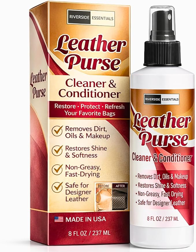8oz Leather Purse Cleaner & Conditioner – 3-in-1 Spray for Handbags, Designer Bags & Luxury Purses – Deodorizes, Cleans, Cond