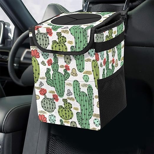 Cactus Car Trash Can with Lid Collapsible Reusable Waterproof Car Garage Bag,Automotive Garbage Can,Car Accessories Interior Car Organizer