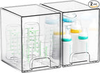 Yieach 7.5" High Stackable Storage Bins,2 Pack Bottle Station and Baby Bottle Storage Organizer for Countertop,Clear Acrylic 