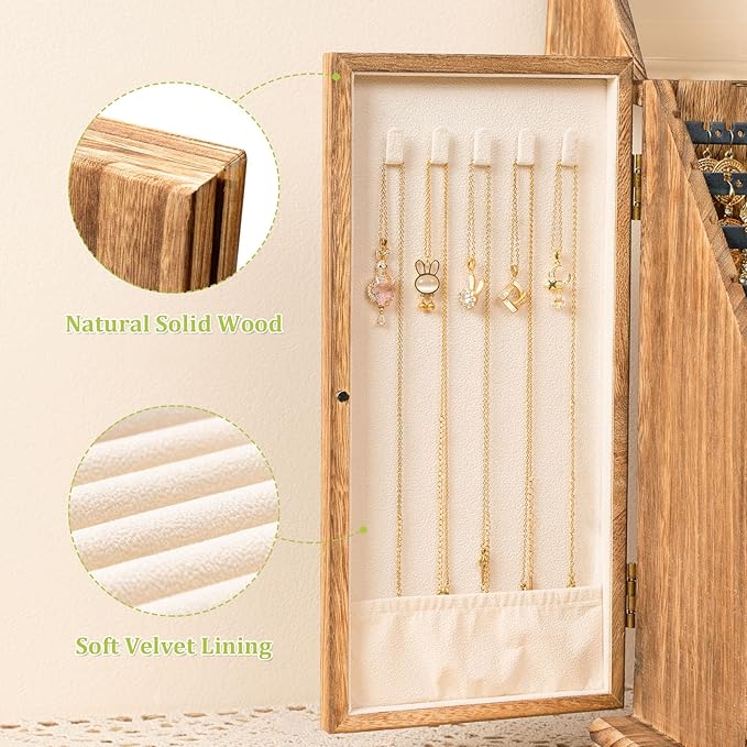 Jewelry Box Organizer, Rustic Wooden Jewelry Boxes for Women Girls, Large Storage Earring Holder Organizer Display for Earrin