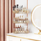 Asayuee 3-Tier Corner Bathroom Counter Organizer with Top Toothbrush Holders,Large Makeup Organizer Countertop with Brush Hol