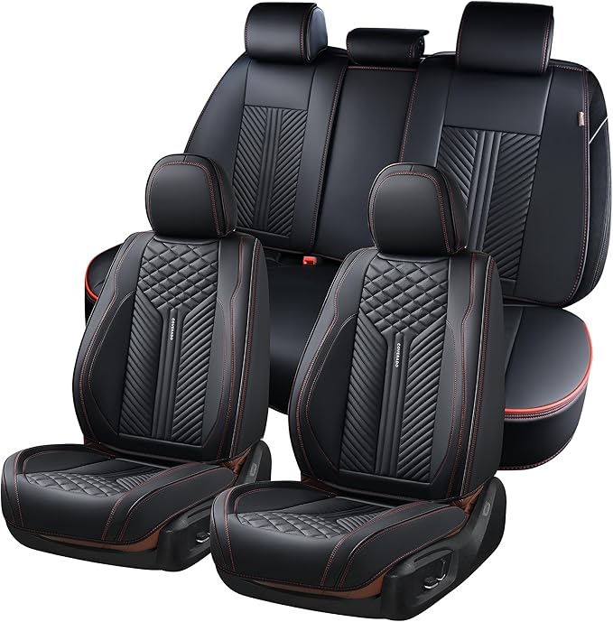 Coverado Car Seat Covers Full Set, 5 Seats Leather Seat Covers for Cars, Waterproof Front and Rear Car Seat Protectors Cushio
