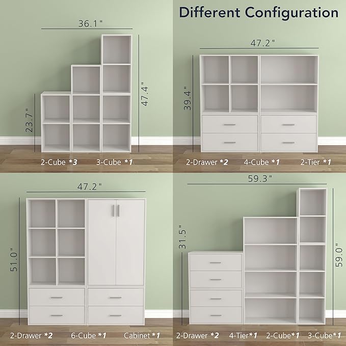 Homes: Inside + Out Apexa 3-Tier Cube Storage Organizer Shelves, Stackable Wood Bookcase Fits Cubby Bins for Organization, Do