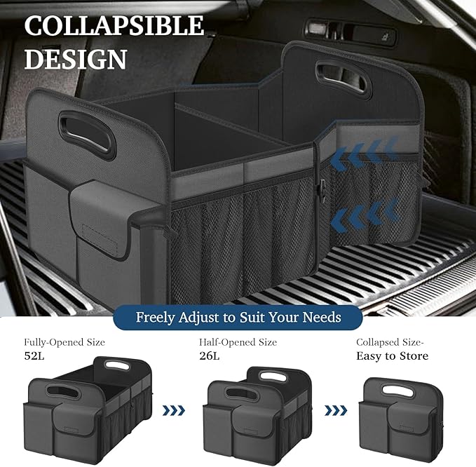 Femuar Car Trunk Organizer, Car Storage Organizer with Large Capacity Waterproof Collapsible Trunk Organizer for Car Suv/Jeep/