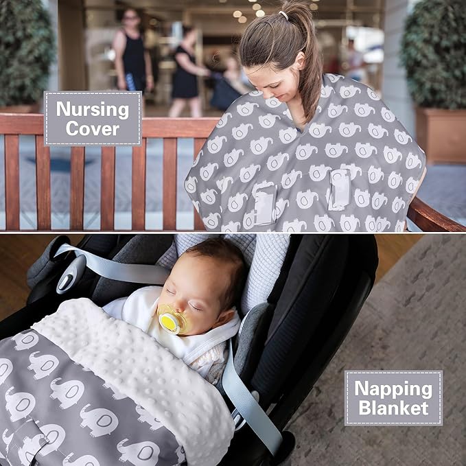 Rquite Car Seat Cover Baby, Carseat Covers for Boy Girl, Minky Infant Car Seat Cover Winter, Peekaboo Opening Car Seat Canopy